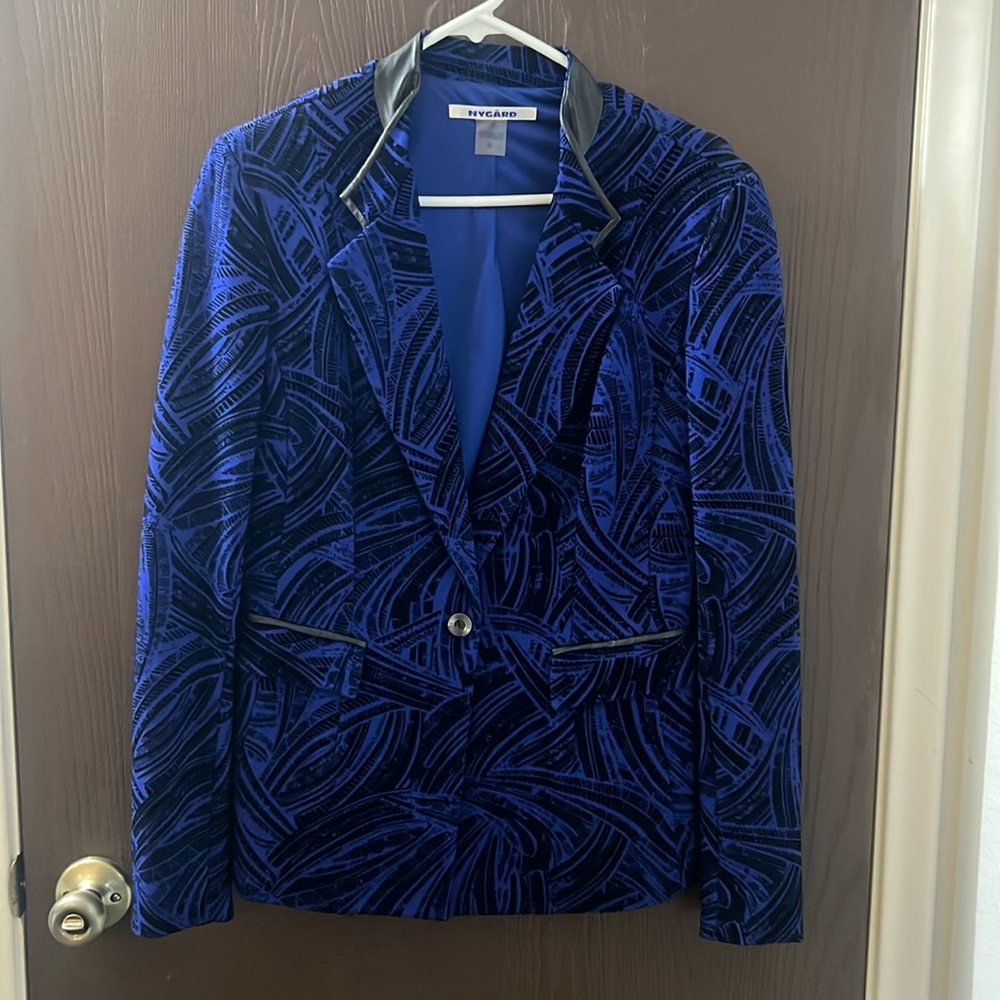 BLUE AND BLACK VELVET BLAZER SIZE 8 BY NYGARD